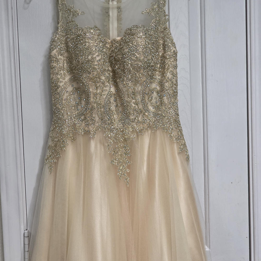 Let's Model 7091 Elegant Gold and Cream Prom Dress Size M